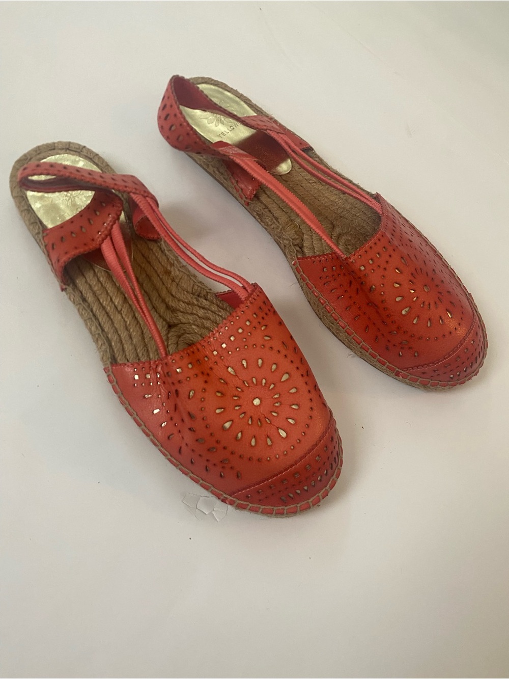 Yellow Box coral Perforated Espadrille Sandals